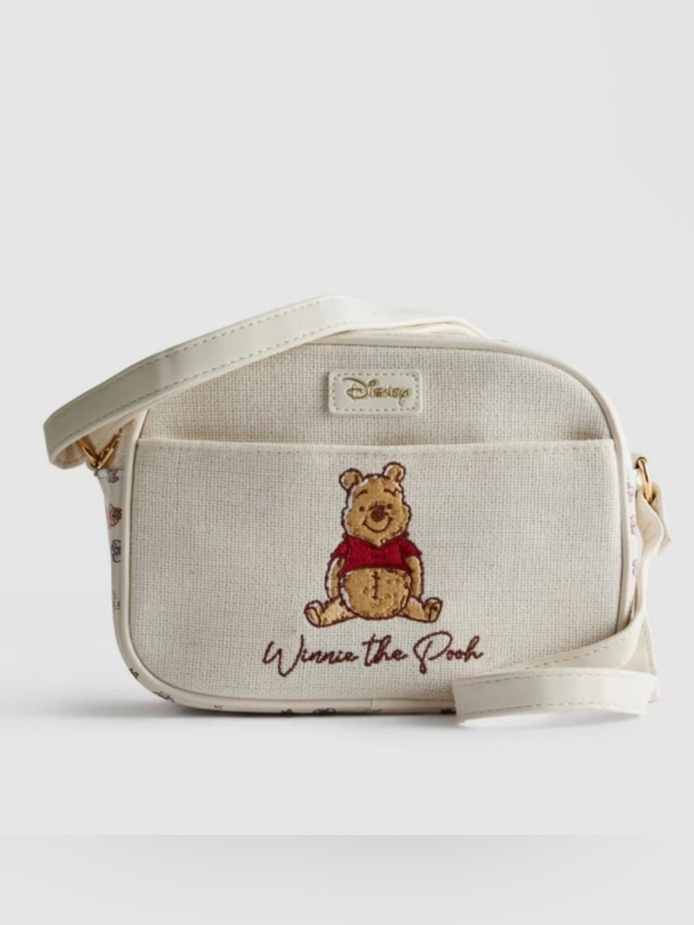 NWT Primark Disney Cream Canvas Winnie the Pooh Crossbody Bag with Gold Accents